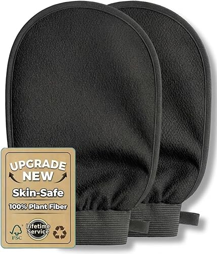 Deep Exfoliating Glove 2 Pcs, Korean Exfoliating Mitt for Body Scrub, Dead Skin Removal & Keratosis Pilaris Treatment, Spray and Self Tan Remover