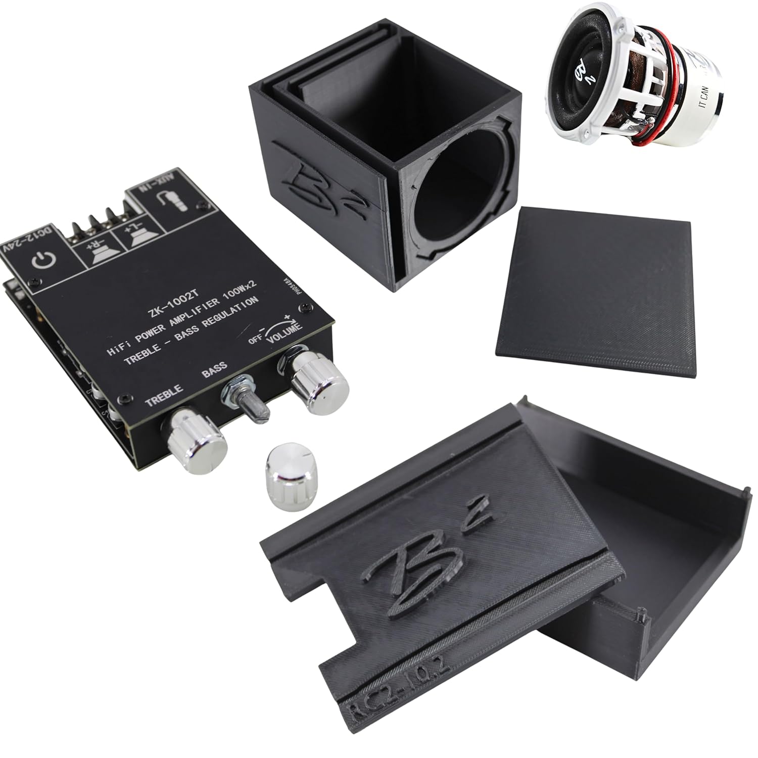 RC2 2" RC Car Subwoofer w/ 2ch Bluetooth Chip Amp & Single Vented Box (Black)