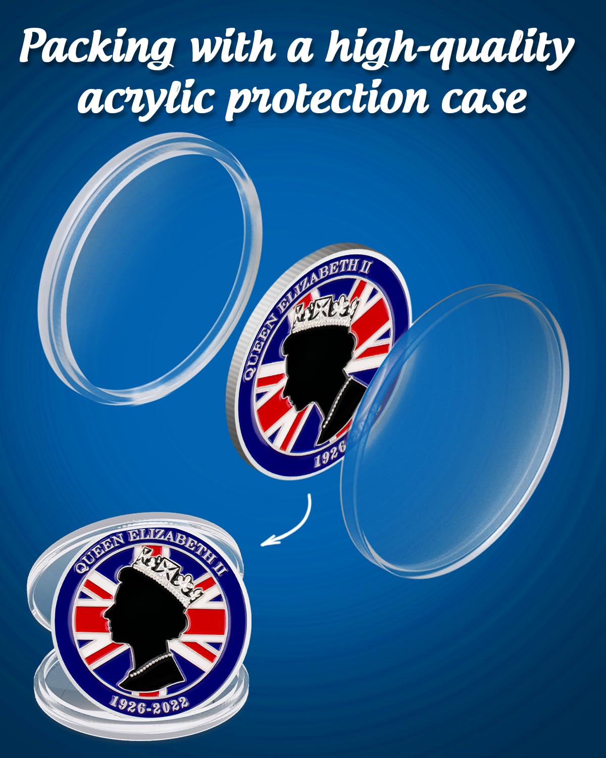 ACGZQY Queen Elizabeth II Tribute Coin, 1926-2022 Union Jack Enamel Coin with Royal Crown & Queen Silhouette - Image 4