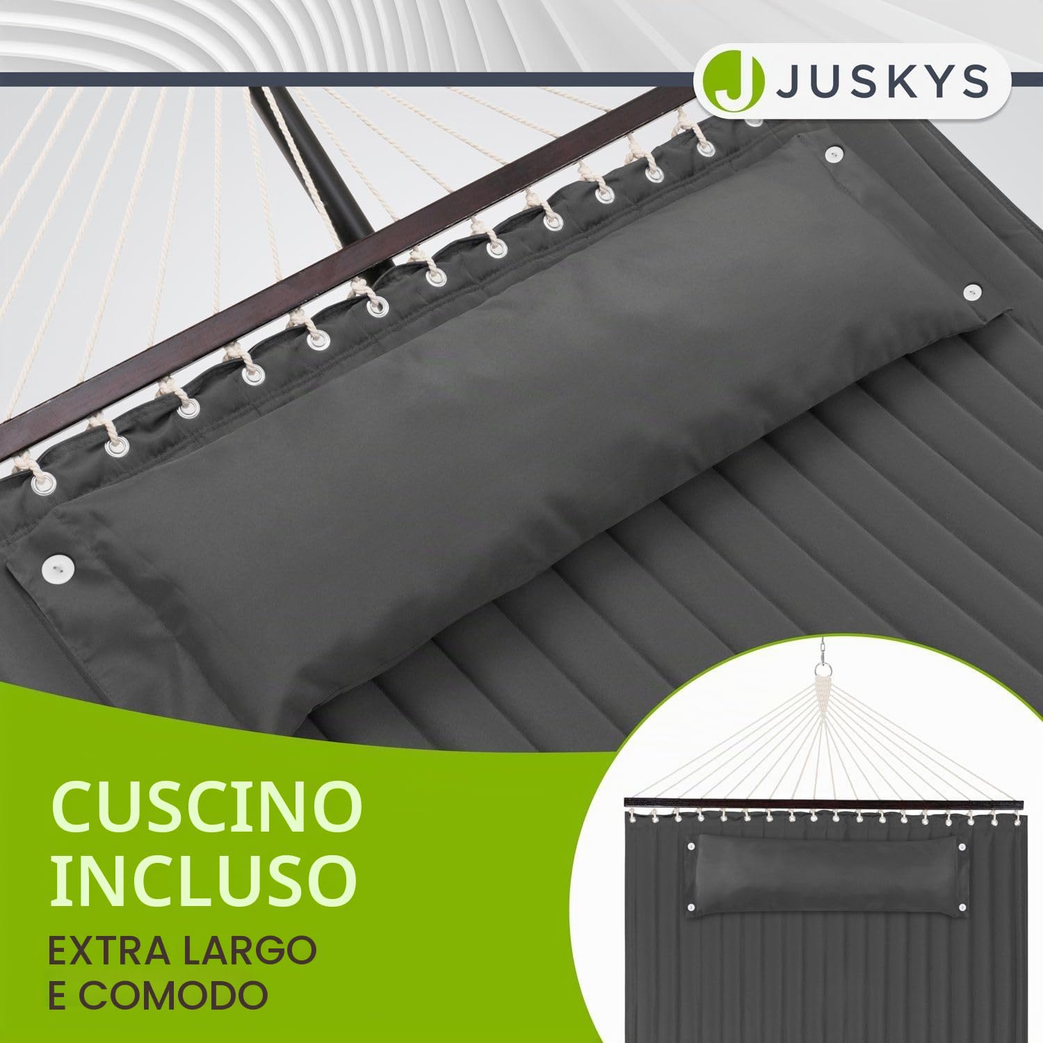 Juskys amaca Cata con telaio e cuscino – Lettino doppio da esterno per due persone – Telaio con capacità di carico fino a 200 kg – Antracite