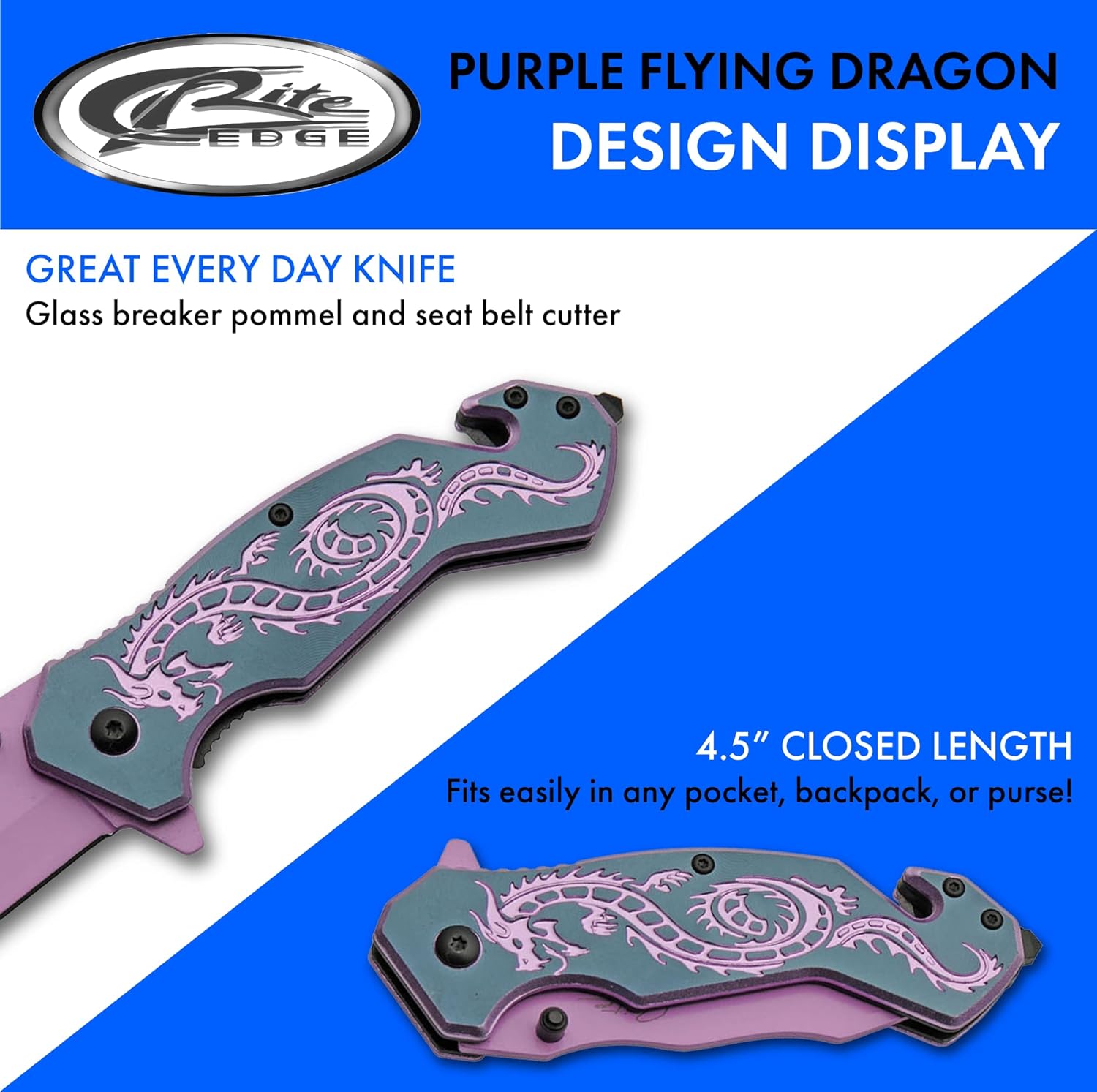 SZCO 7.75" Flying Dragon Assisted Open Rescue Utility Folding Knife (Purple)