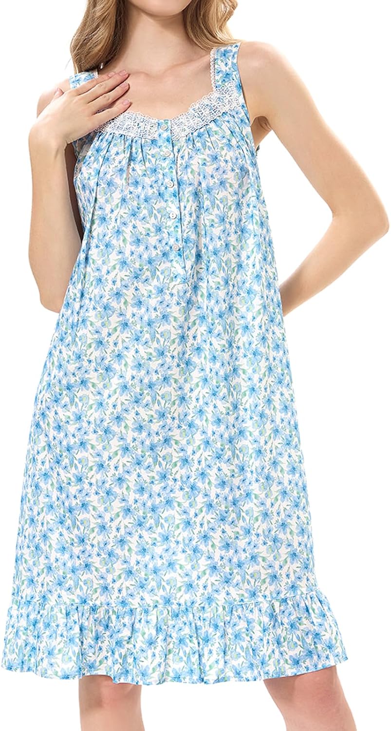 100% Cotton Nightgowns for Women Sleeveless Ladies Loungewear Sleepwear Lightweight Nightdress Comfy Soft Nightgown