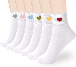 Inhees Women's Cute Heart Ankle Crew Socks 6 Pairs - Soft Breathable Cotton Novelty Fun Socks with Gift Box