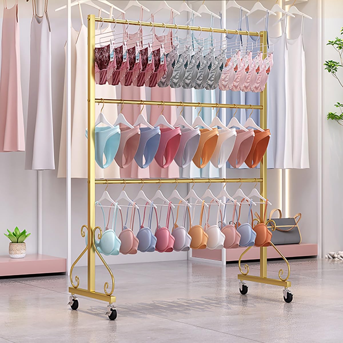 3-poziomowy metalowy stojak na ubrania z kółkami, wolnostojący stojak na płaszcze i skarpety do butików detalicznych, strój kąpielowy i odzież plażowa, 150 cm (czarny)