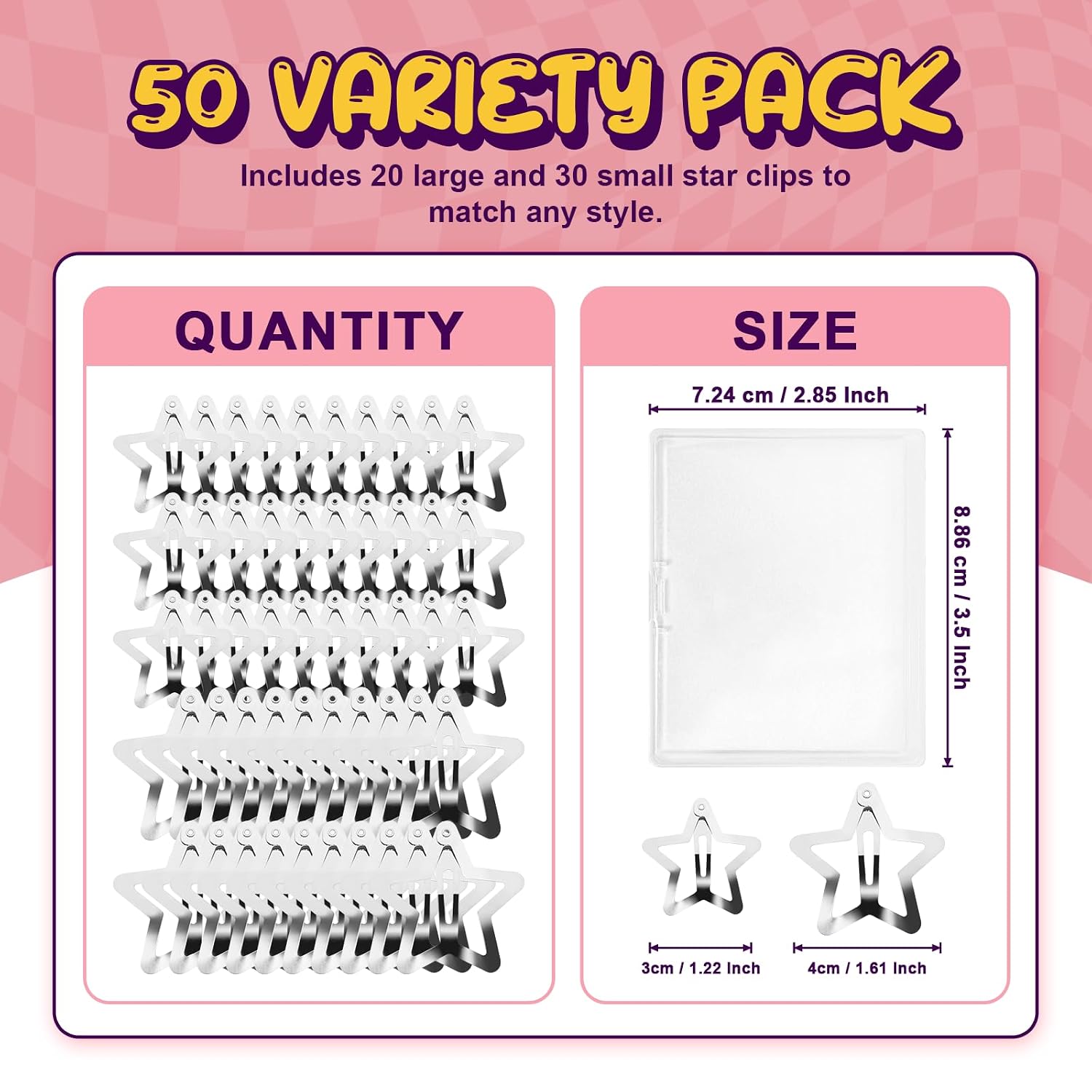 JASVERLIN Metal Star Hair Snap Clips, Silver Y2K Accessories 50 Pcs image 2