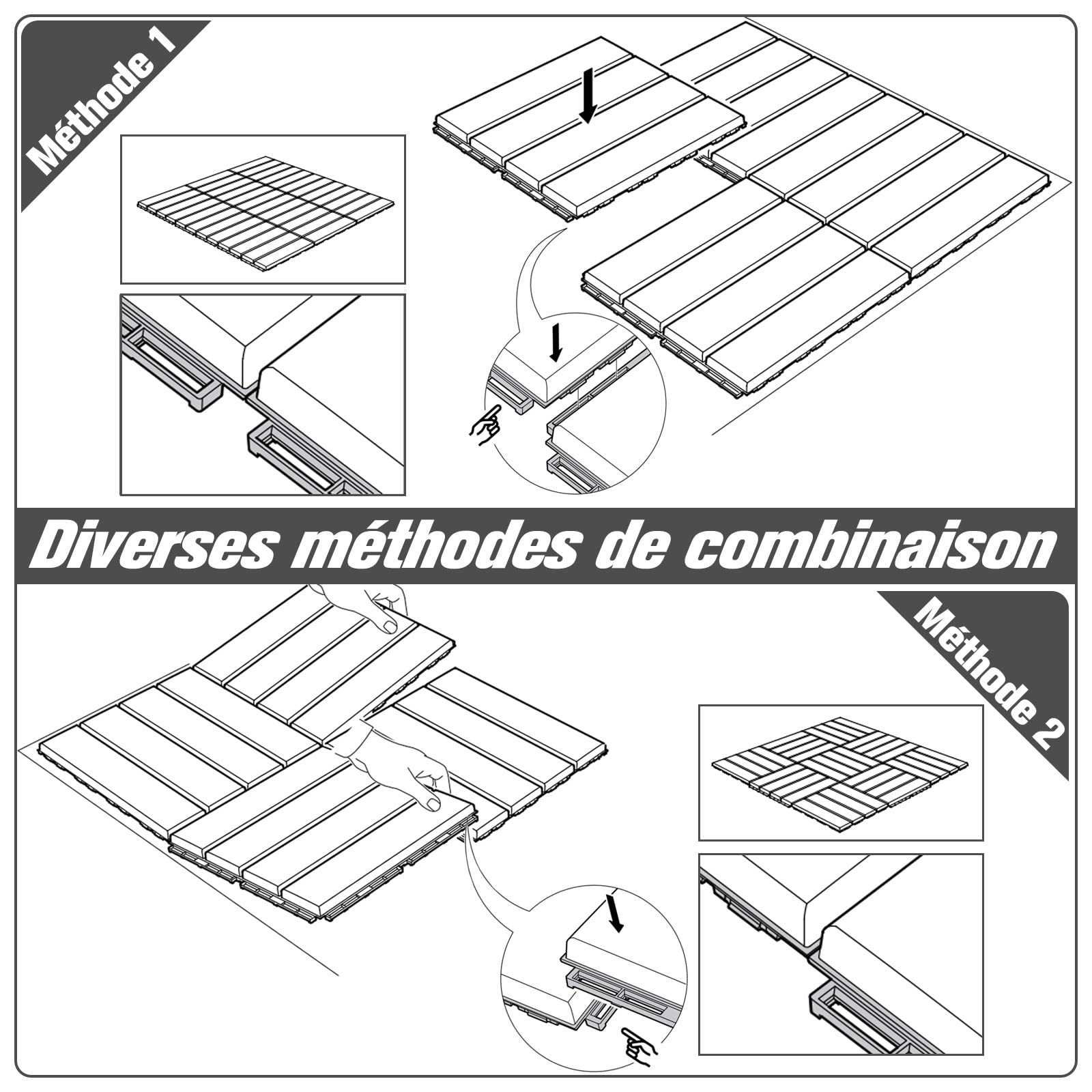 Outsunny Lot de 18 Caillebotis Dalles Terrasse Emboîtables Composite Noir