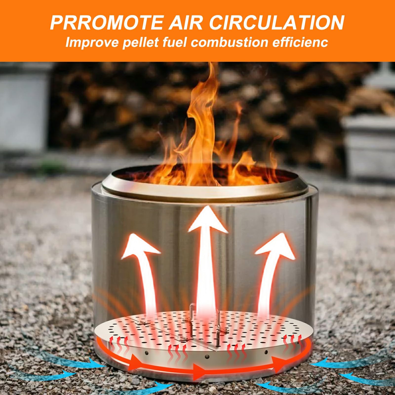 Uniflasy Pellet Adapter with Ash Pan for Solo Stove Bonfire, Stainelss Steel Large Capacity Solo Stove Ash Pan, Extension for Burning Pellets, 19.5 Somkeless Fire Pit Pellet Adapter Accessories