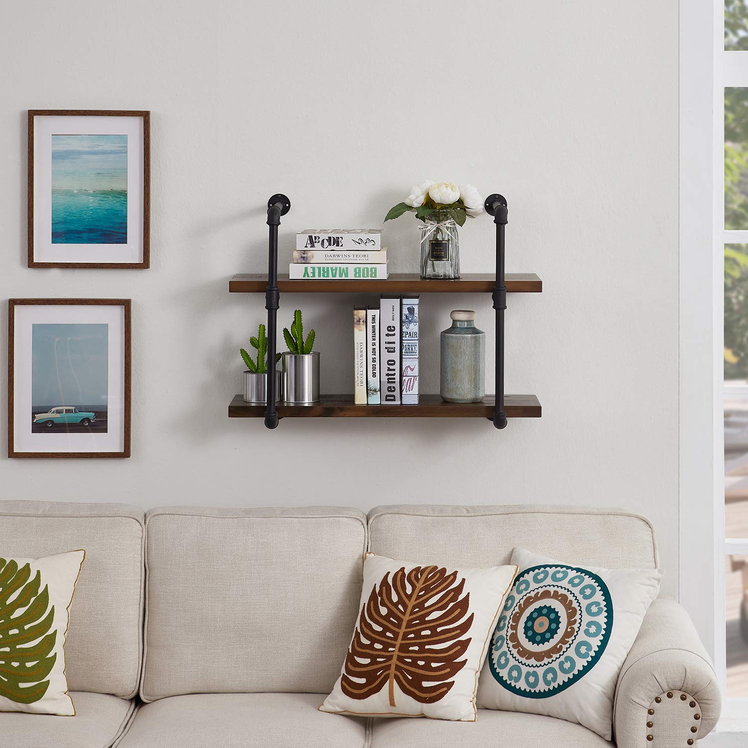 Ivinta Industrial Pipe Shelving Wall Mounted 63 inch Rustic Metal