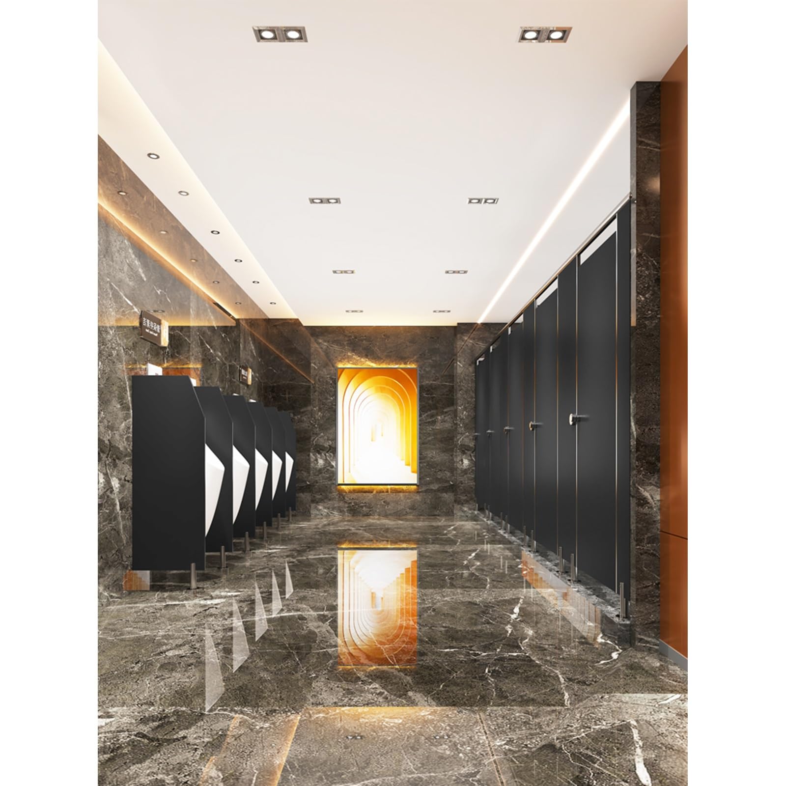 Mampara divisoria de privacidad para urinarios en baños de Hombres en hoteles, Estaciones y Bares, con herrajes de Acero Inoxidable.