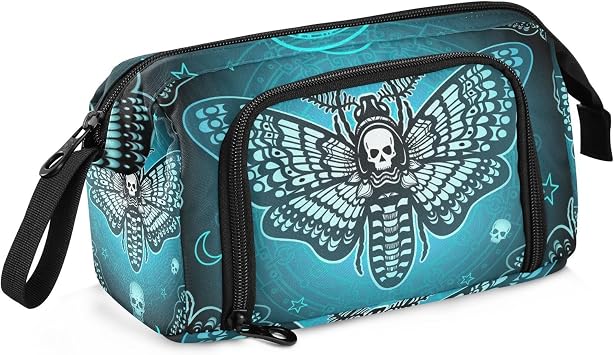 Large Pencil Case for Girls Boys Skull Butterfly Pencil Bag for Secondary School Supplies Office Stationery Organised Pencil Pouch for Kids Teen Student Women