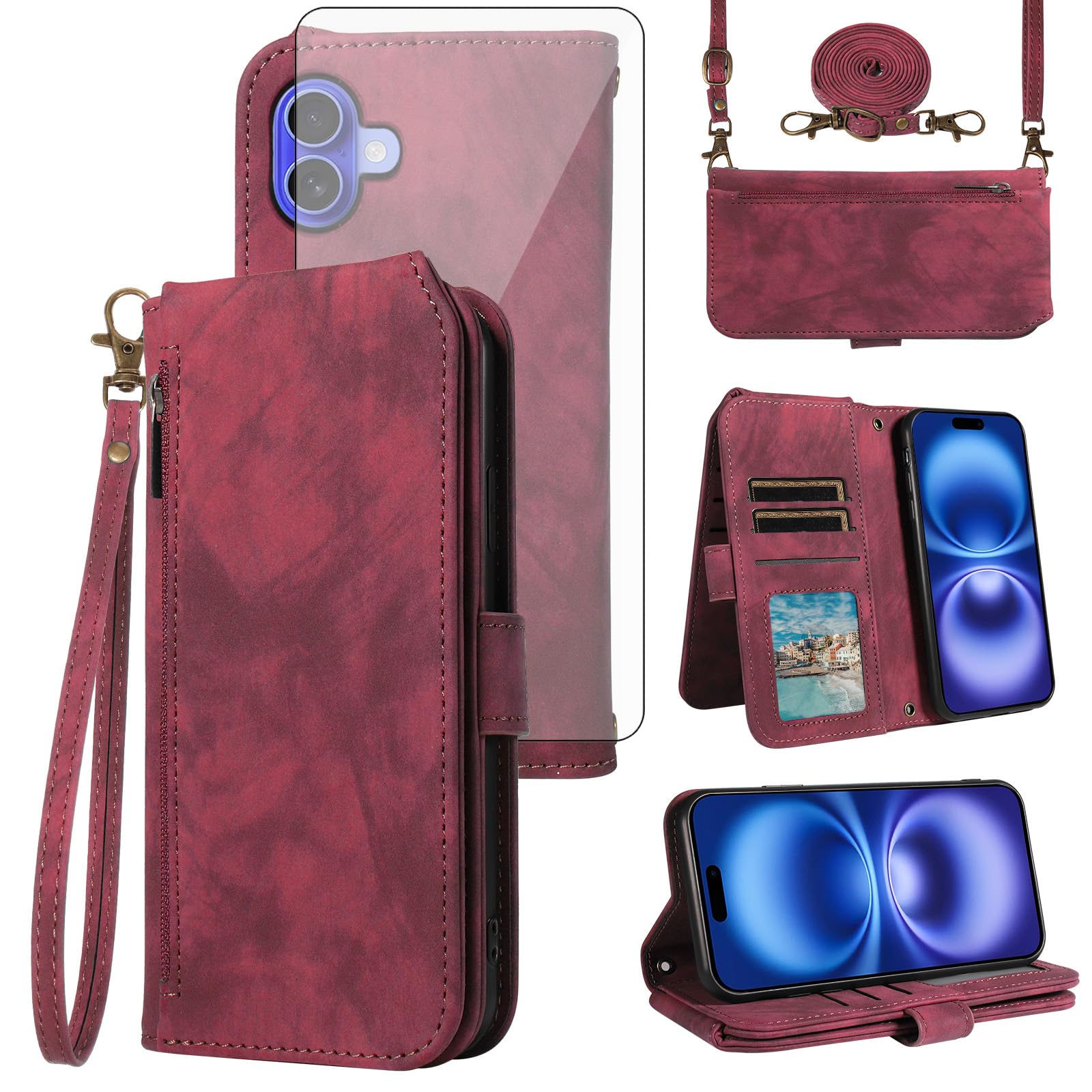 Coque antichoc iPhone 16 avec porte-carte fermeture éclair et support intégré - 8