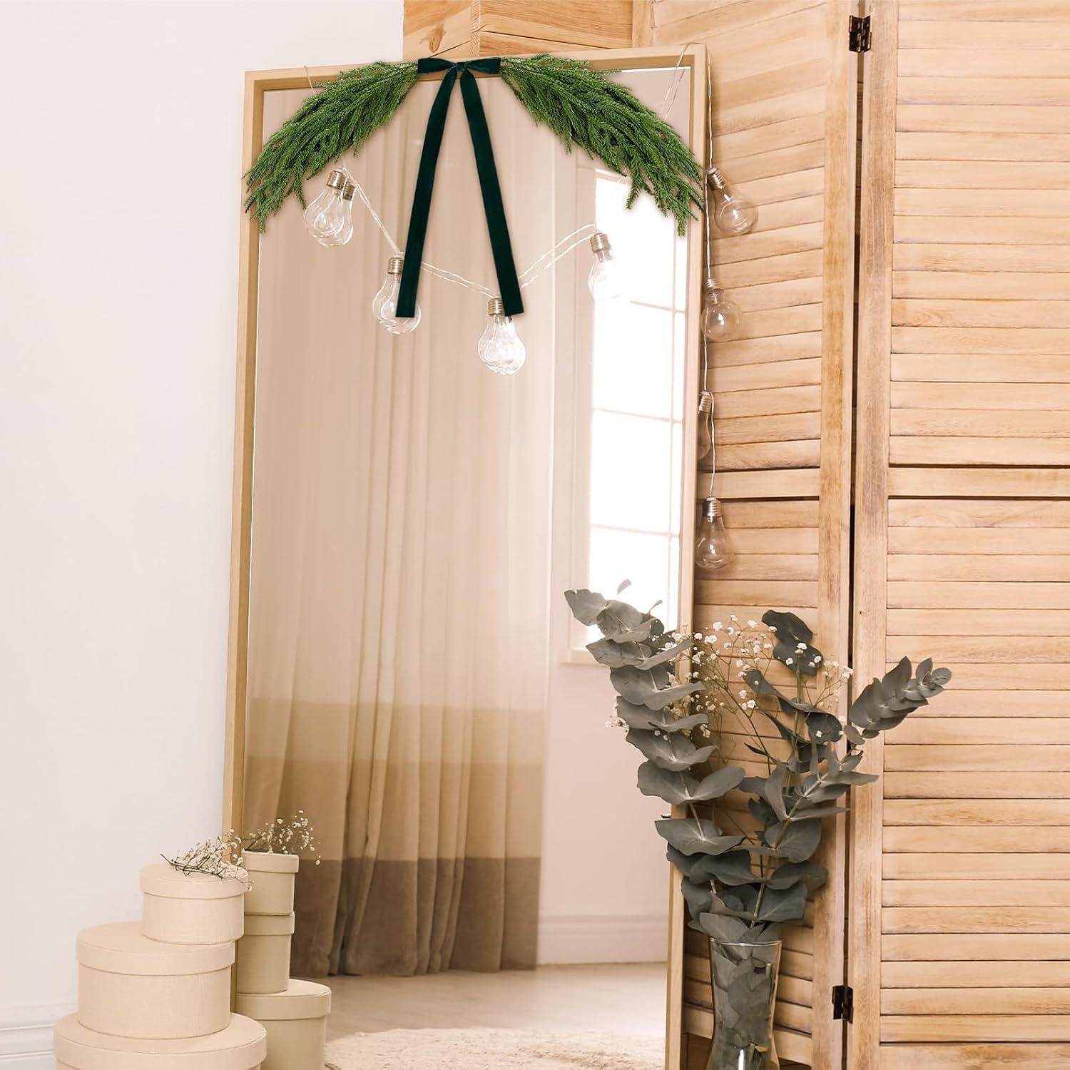 2.6ft Christmas Mirror Garland Artificial Norfolk Pine Swag, Dark Green