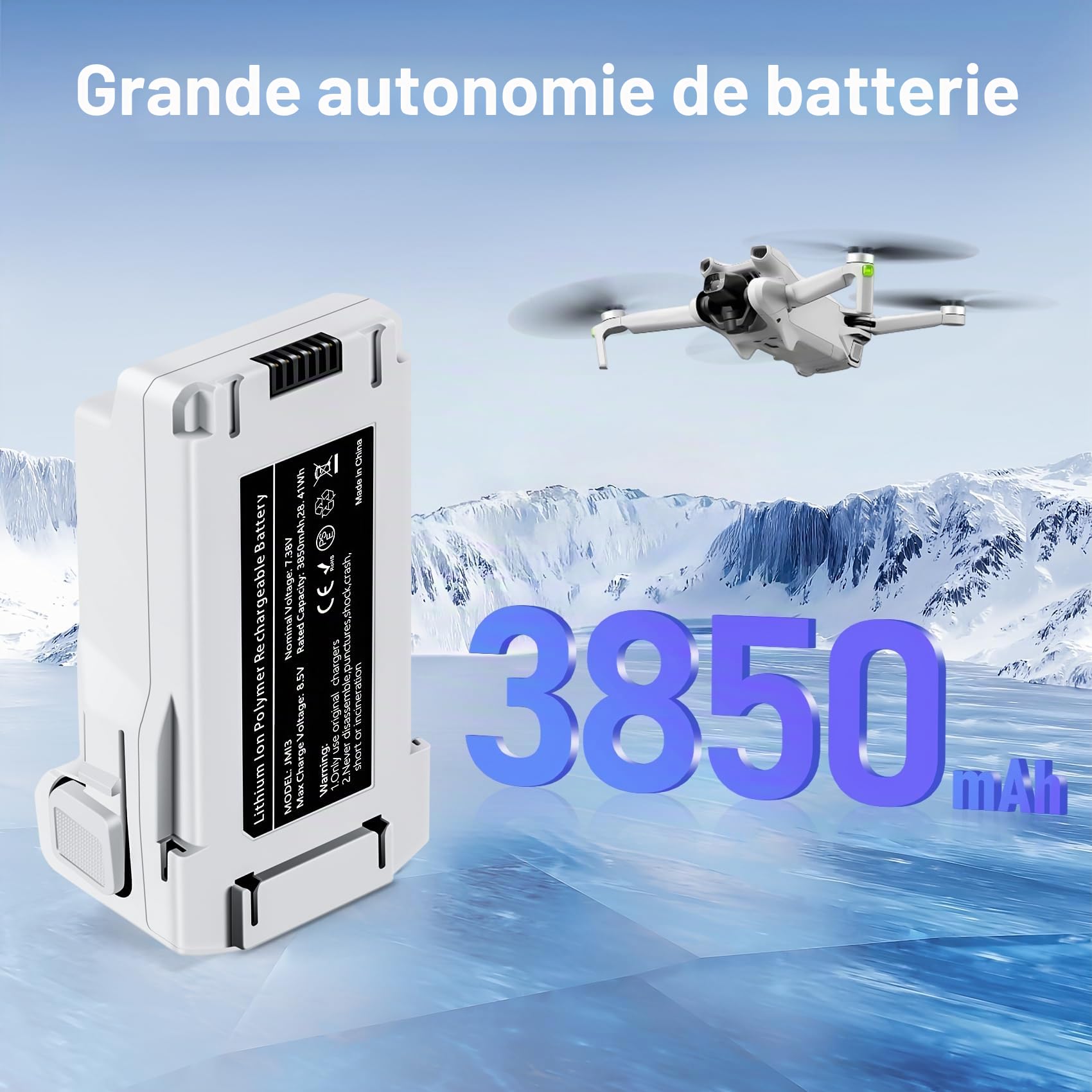 DJI Mini 3 Series Batterie de vol Intelligente 7.38V 3850mAh 2 pièces Compatible avec Mini 4 Pro/3 Pro/3