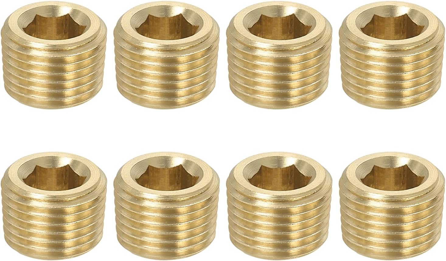PATIKIL 1/8 inch Male PT Pipe Plug Internal Hex Thread Socket, 8 Pack Hex Counter Sunk Solid Brass Pipe Plug Fitting Set for Pipe Air Tanks
