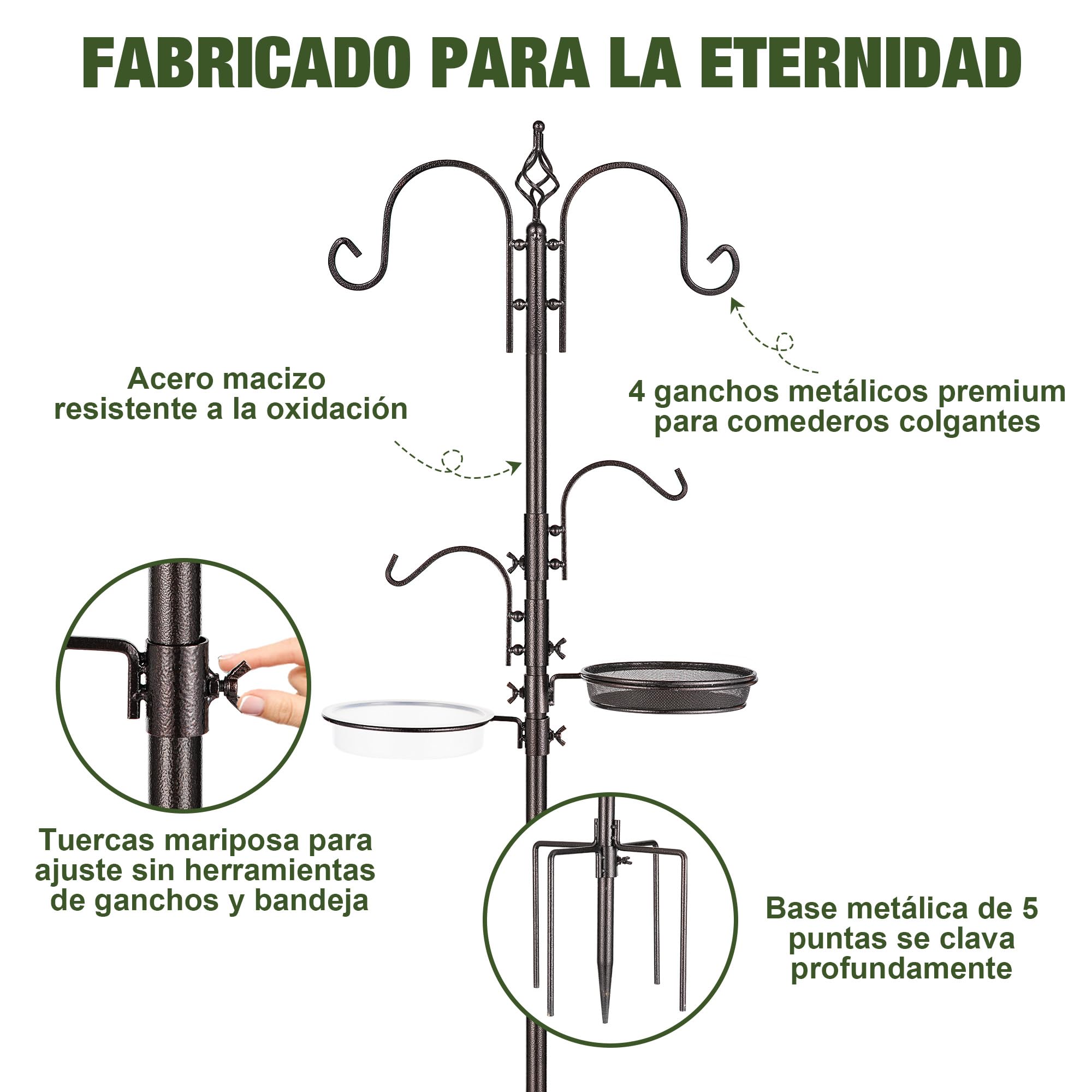 Urban Deco Kit de estación de alimentación para pájaros, colgador multialimentador para colgar con alimentador de sebos de metal, baño para pájaros para atraer pájaros silvestres