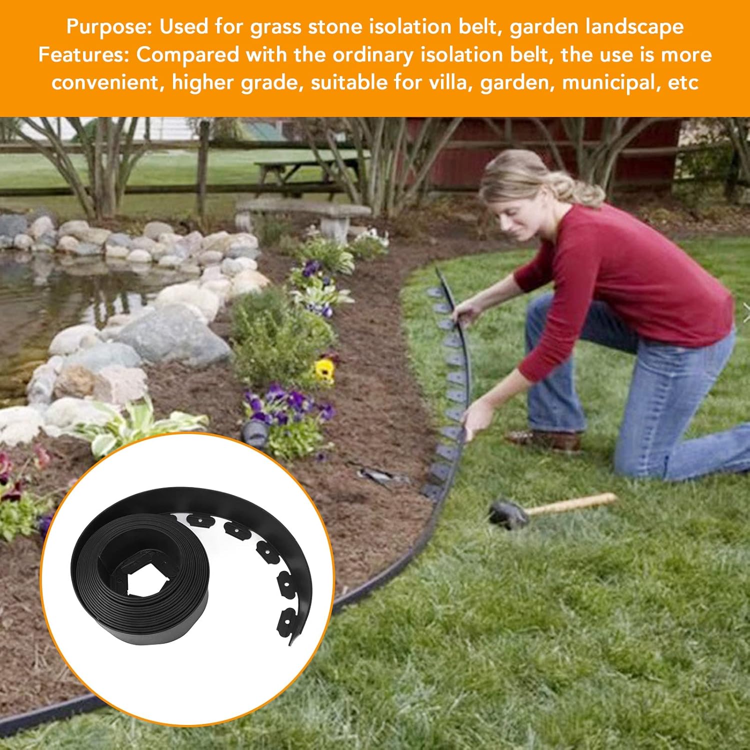 Pilipane for Long-Lasting PE Landscape Edging Kit with No Dig Design for Lawn Flower Bed Garden Border(Black)