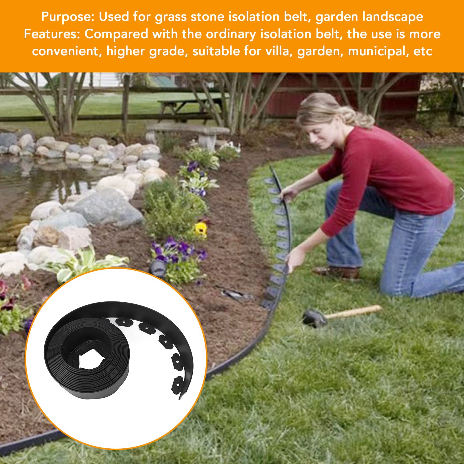 Bordo Per Giardino No Dig 10 M Con 30 Punte – Kit Bordure In Plastica Per Prato E Aiuole – Grigio 5 Cm - 2
