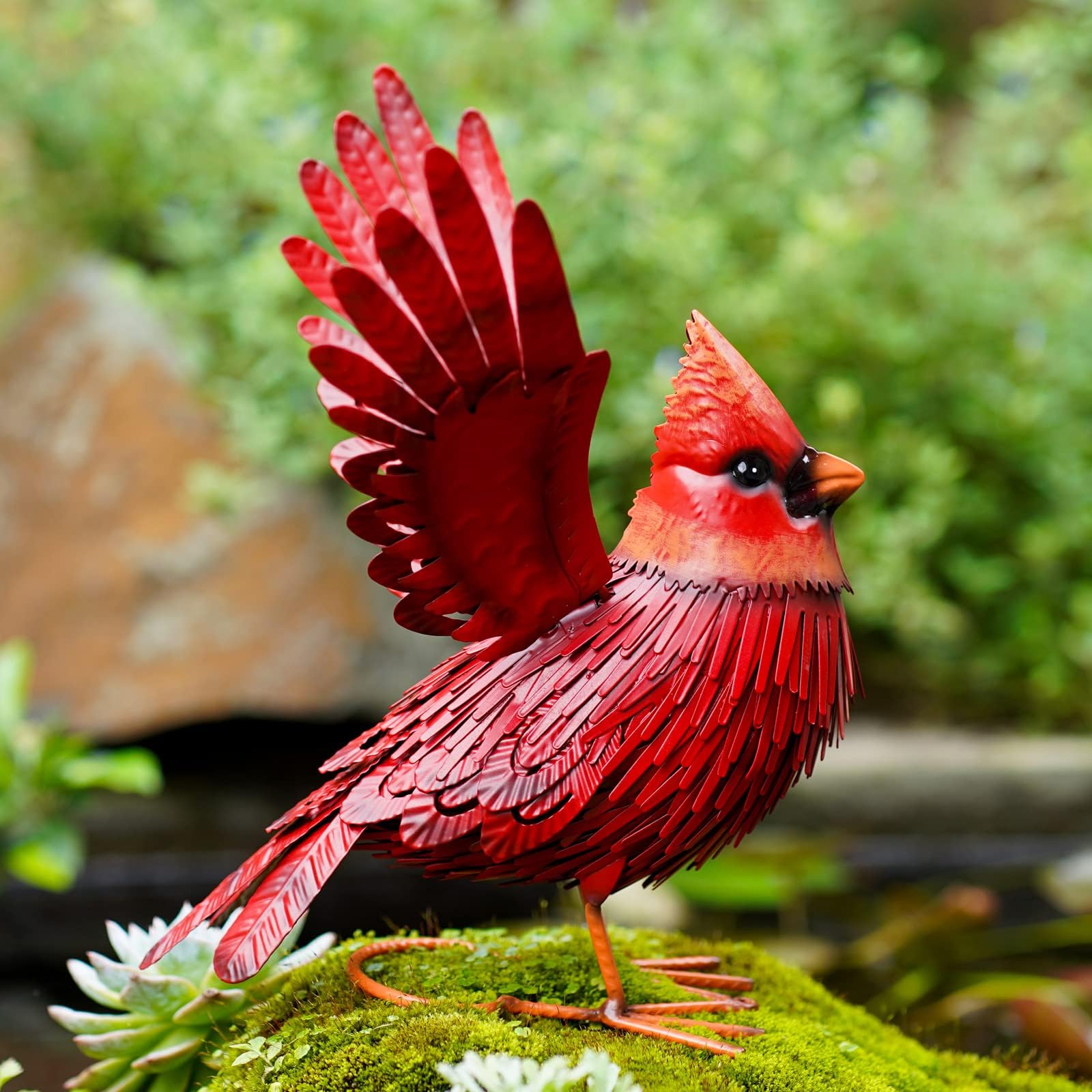 Nacome Cardinal Garden Decor Metal Yard: Art Outdoor Sculptures & Statues Large Red Bird Ornaments for Patio Balcony Front Backyard - Valentines Day Gifts for Her Wife Women Mom Grandma Birthday