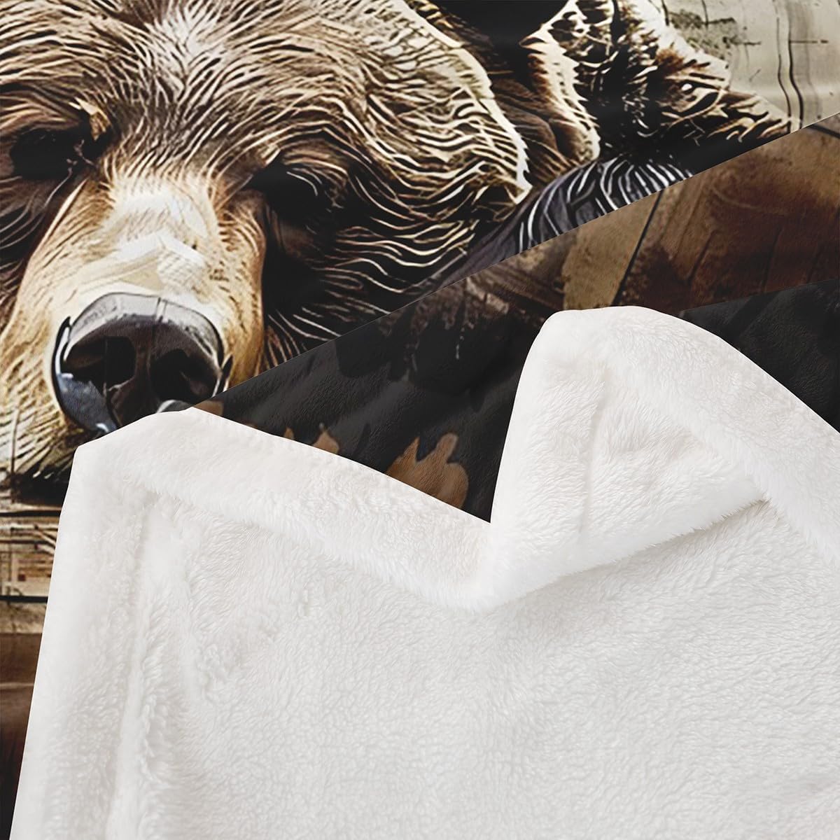 Feelyou Grizzly Bear Fleece Throw Blanket Wild Animal Hunting Sherpa Blanket Kids Boys Wild Animal Decor for Livingroom Rustic Farmhouse Decor for Sofa Bed Couch,Twin 60x80 Inches,Twin 60x80 Inches