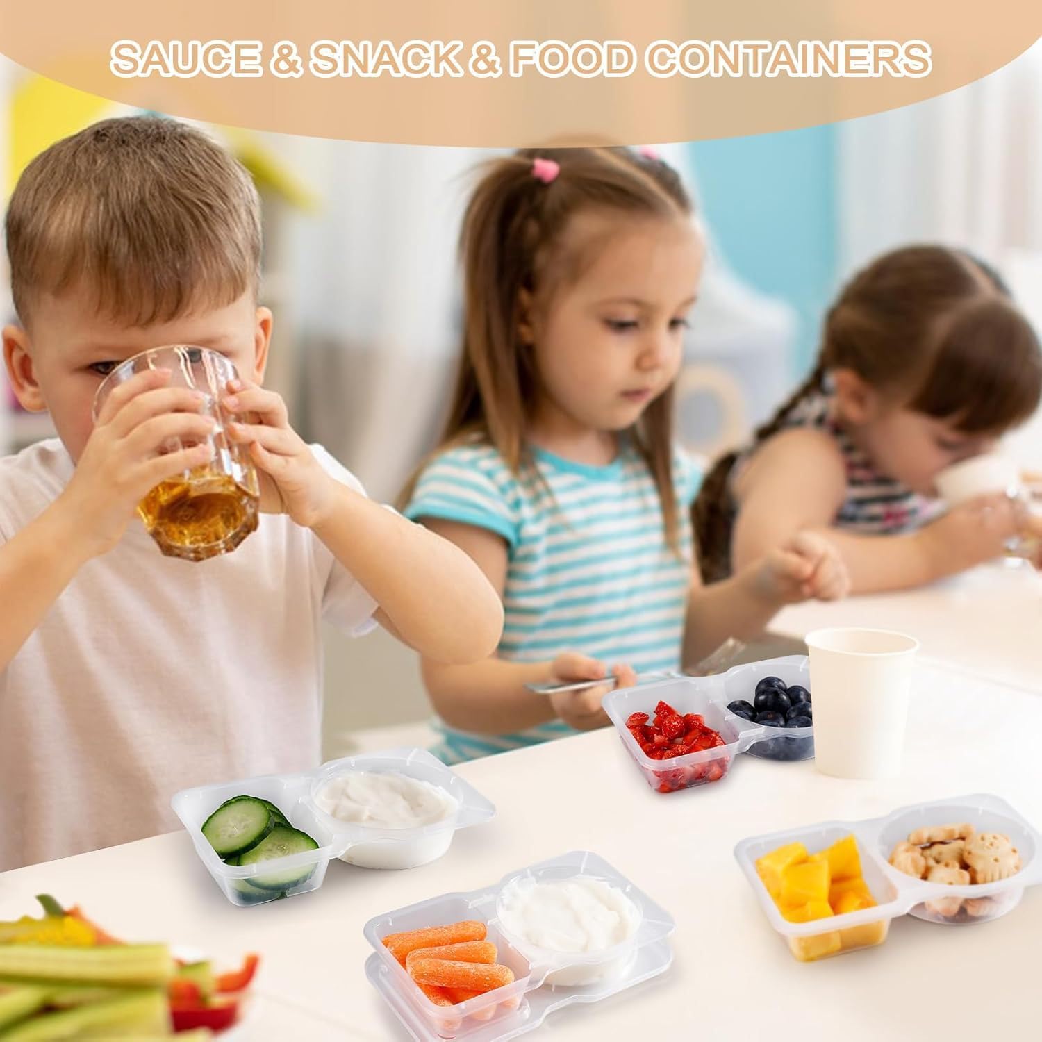 20 packages of reusable snack containers with lids, snackle box container for quantity control, and 2 compartment condiment containers, suitable for picnics, salad dressings, fruits - Image 7