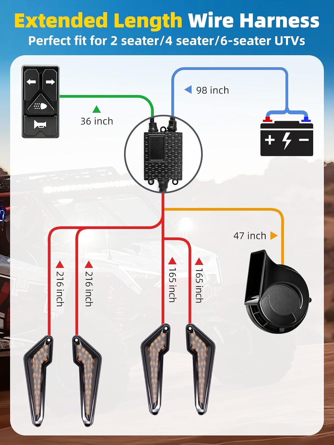 UTV Turn Signal Kit with White DRL/Red Running Light 4-in-1 Rocker Switch 110DB Horn Pre-Wired Plug & Play UTV Universal Street Legal Blinker kits for Polaris, Can-Am, CFMOTO for Side By Side