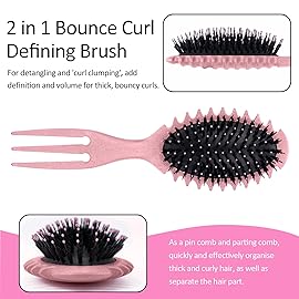 Curly Hair Boar Bristle Curl Defining Brush for Curl Wave Straight Hair, Unique Trident Handle Design Defineing Brush for Wet Dry Hairs, Styling Massage Hairbrush Hairs Pick Comb Edge Comb Pink