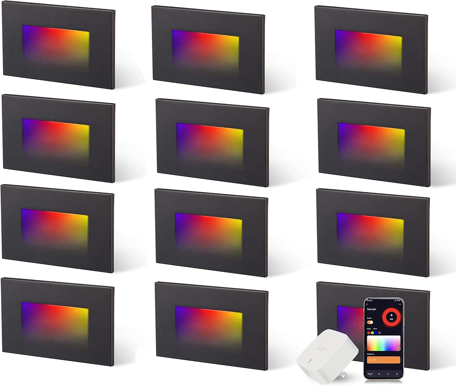 CLOUDY BAY 3 Color 120V Dimmable LED Indoor Outdoor Step Light,3000K/4000K/5000K 3W 100lm Stair Light,White Finish,12 Pack - - 