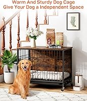 Vista 2 de Muebles de jaula para perros, 32.5 pulgadas, mesa auxiliar de madera para perros, caseta interior con puertas dobles, cajas para perros medianos