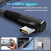 Vista 2 de Cable USB C a USB C de 100 W 1 pie paquete de 3 cables tipo C de 90 grados de nailon trenzado en ángulo recto cable de carga rápida USBC compatible