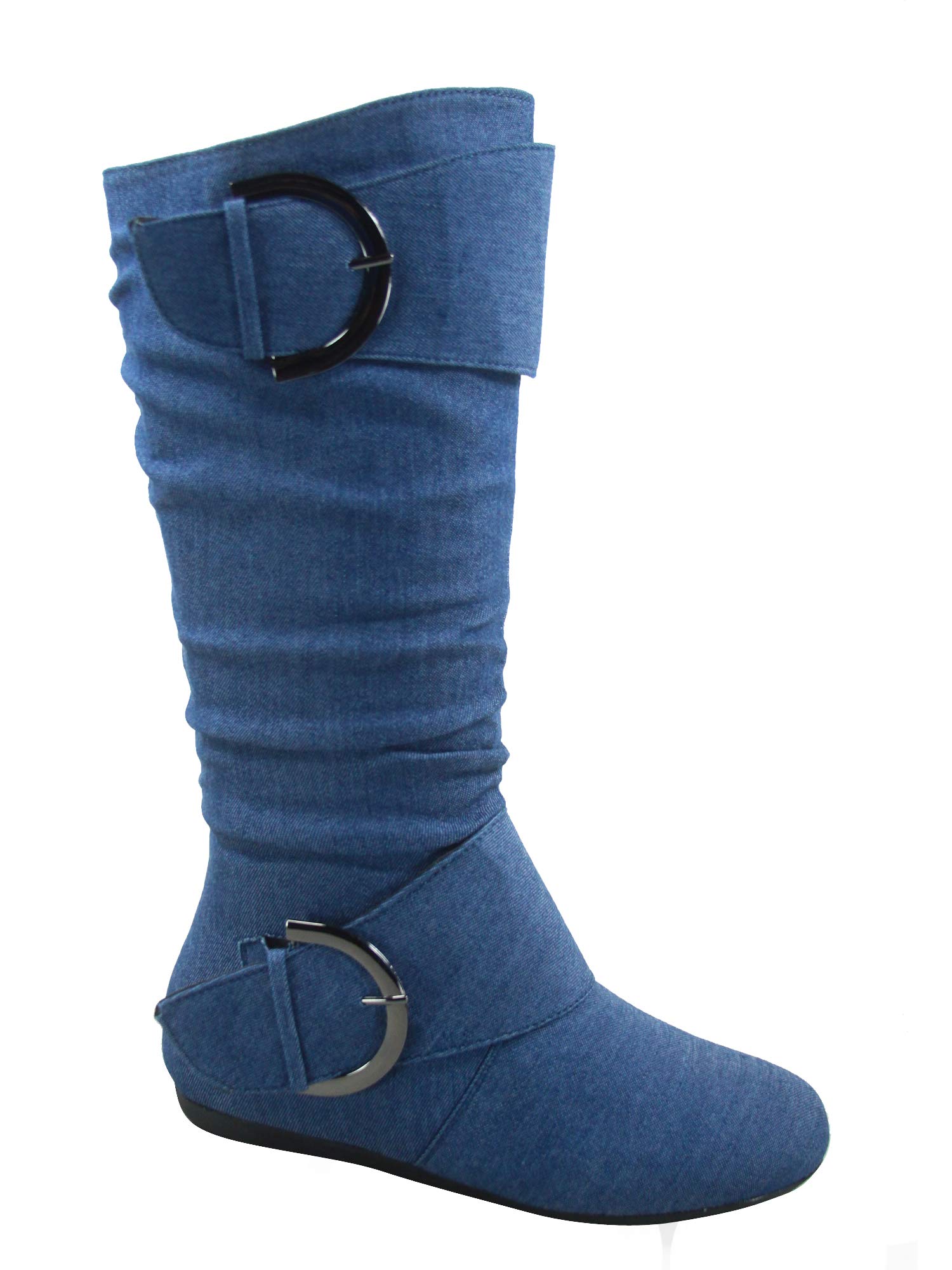 TOP Moda Bank-81 Womens Fashion Round Toe Flat Heel Zipper Buckle Slouchy Mi