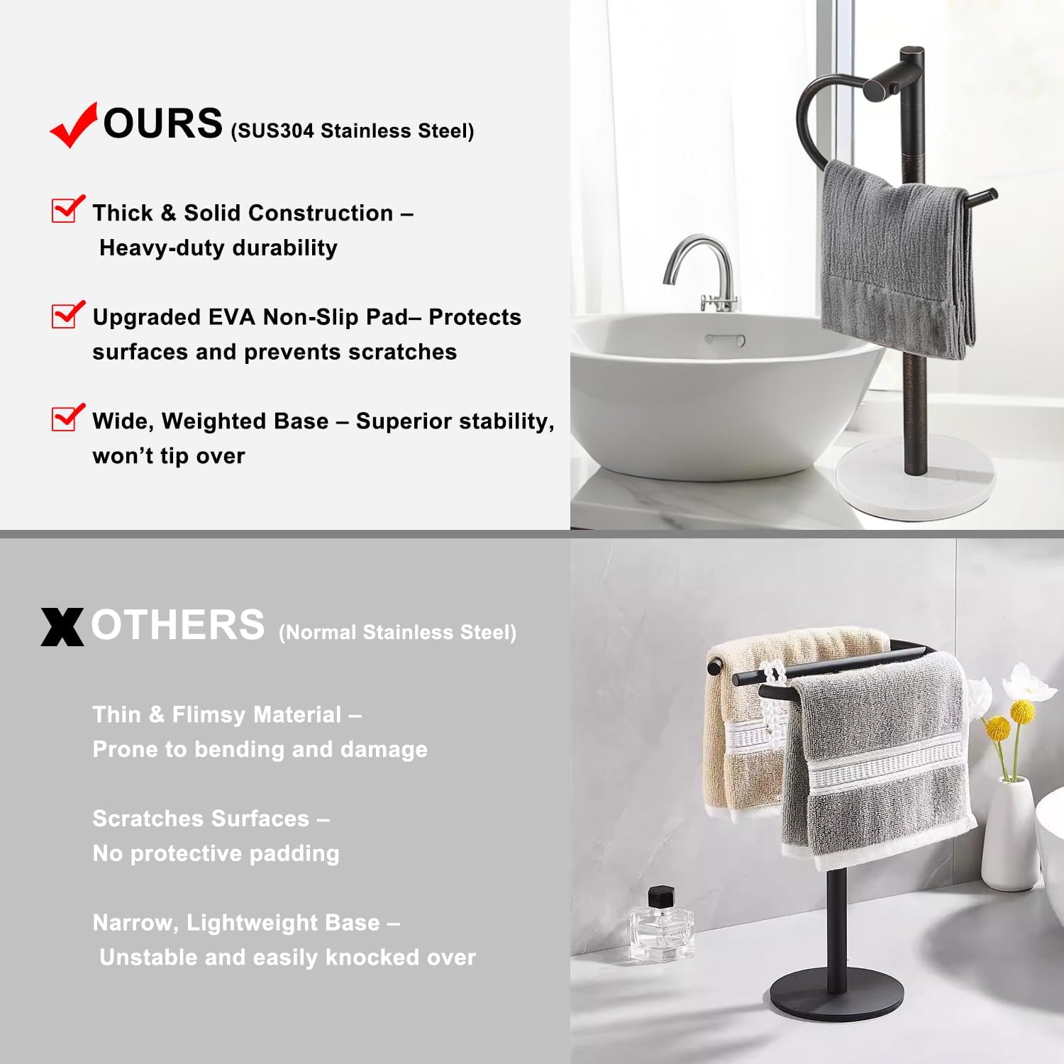 Standing Towel Bar Holder - Free Standing Bathroom Towel Rack Towel Holder with Engineered Stone Base - Countertop Vanity Towel Stand for Hand/Kitchen Towels (Oil-Rubbed Bronze)
