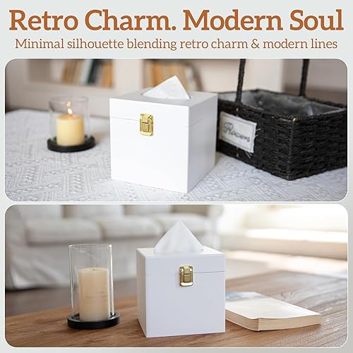 Miniatura 2 de Cubierta cuadrada para caja de pañuelos  Soporte de madera para caja de pañuelos con interruptor de metal retro, soporte de papel higiénico,