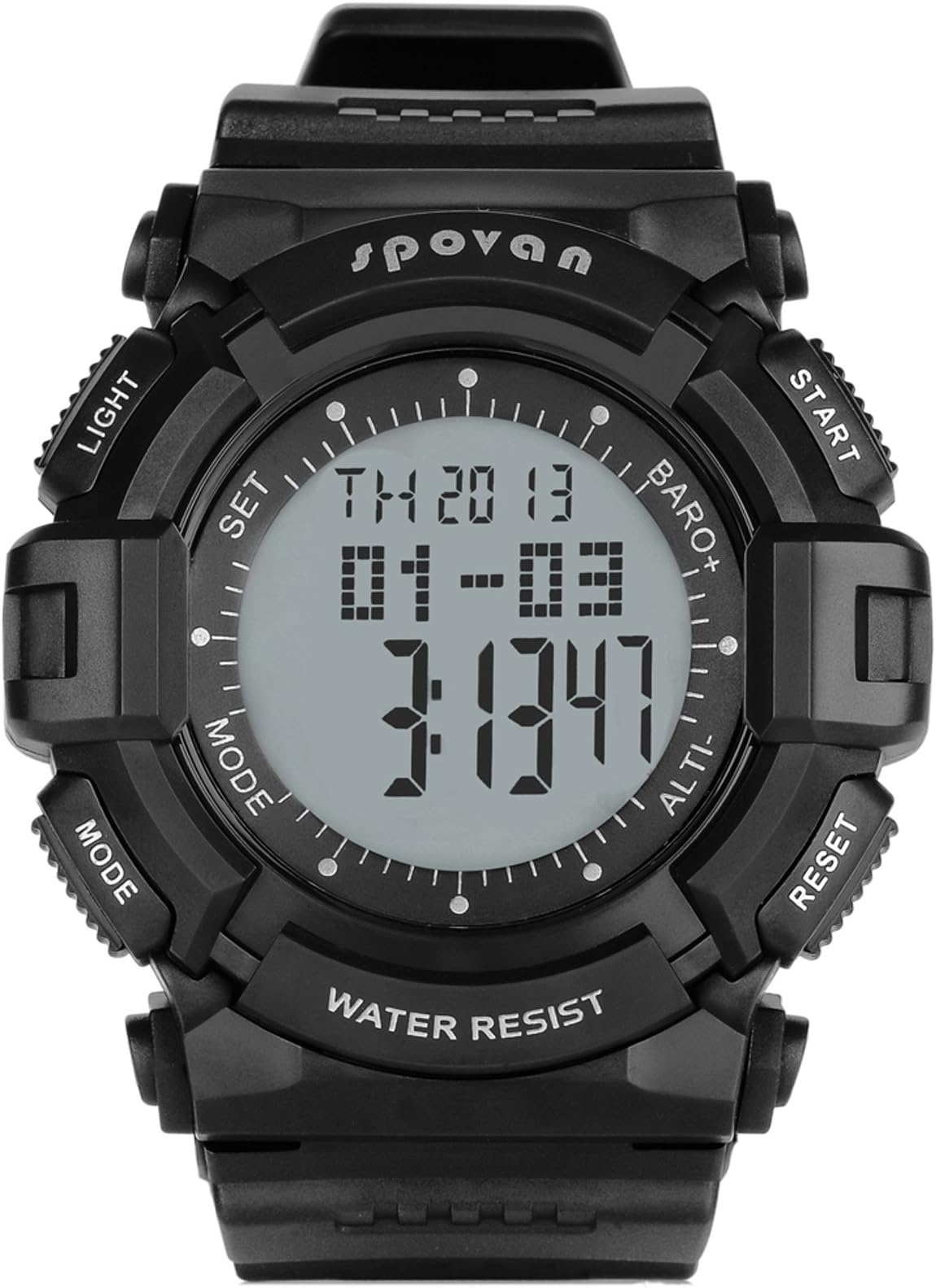 Spovan Altimeter Barometer Pedometer Military Black Outdoor Sport Digital Watches