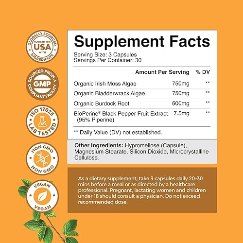 Miniatura 3 de Paquete de suplemento cerebro nootrópico puro SAM-E y cápsulas orgánicas de musgo marino irlandés - Suplemento de apoyo inmunológico y apoyo al