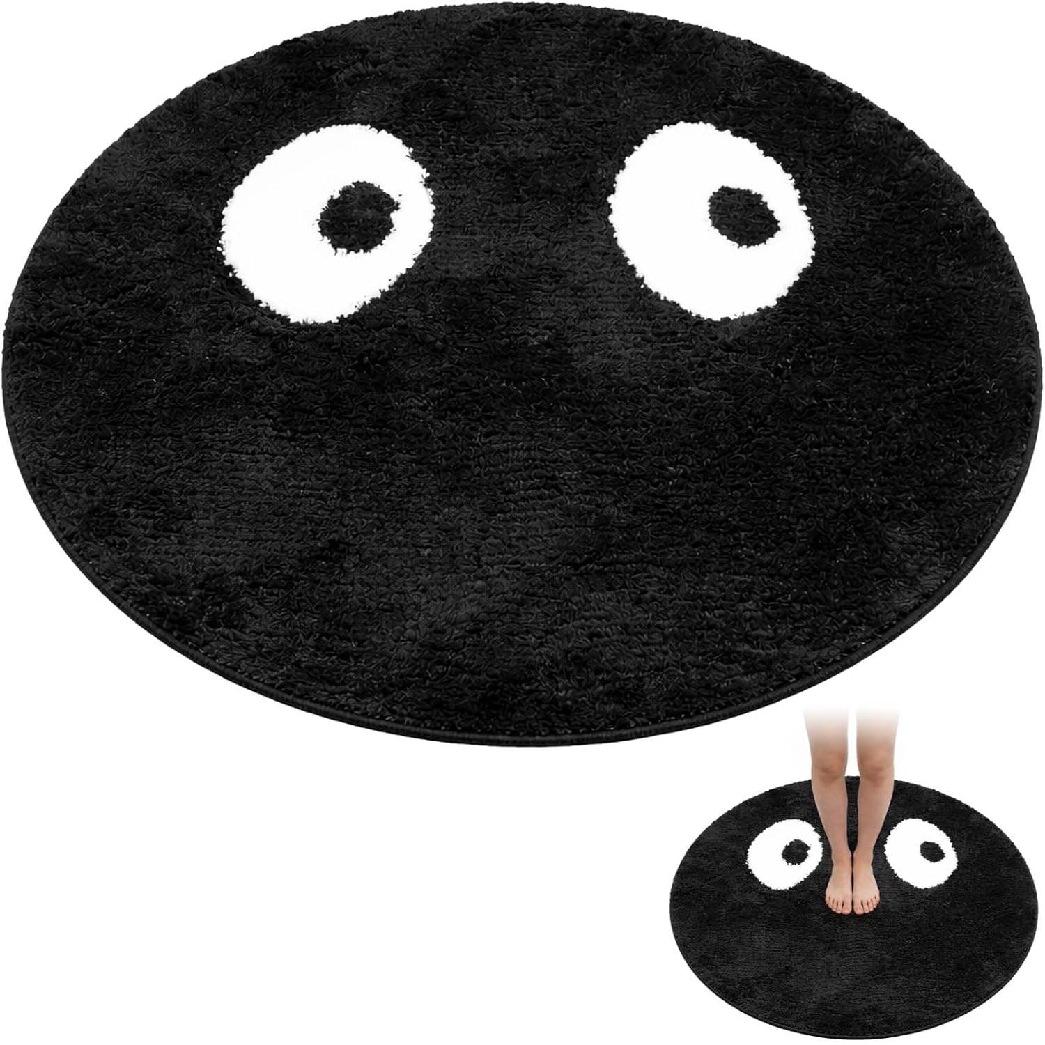 Joyibay Funny Round Rug, 40" Black and White Bedroom Area Rugs Cute Eyes Bedside Rug Shaggy Non-Slip Flocking Accent Floor-Rug for Living Room, Kids Room, Office, Home Decor