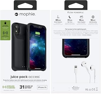mophie juice pack Access Apple iPhone XR 2000mAh Battery Built-in Case, 6.1 Black Wireless Charger Qi 401002824