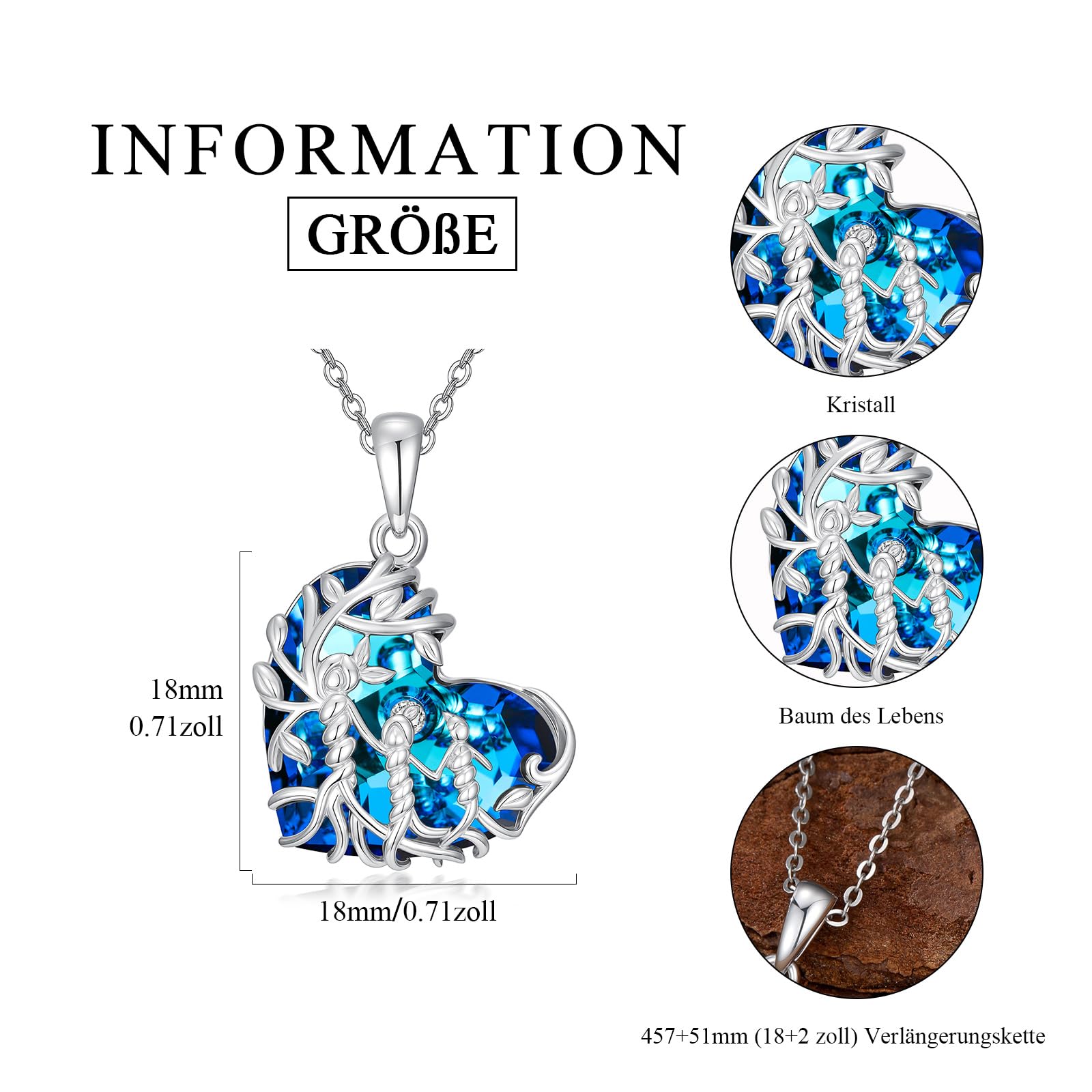 Damen Baum des Lebens Halskette 925 Sterling Silber Mutter Tochter/Sohn Lebensbaum Familie Herz Anhänger Schmuck Geschenke für Mama