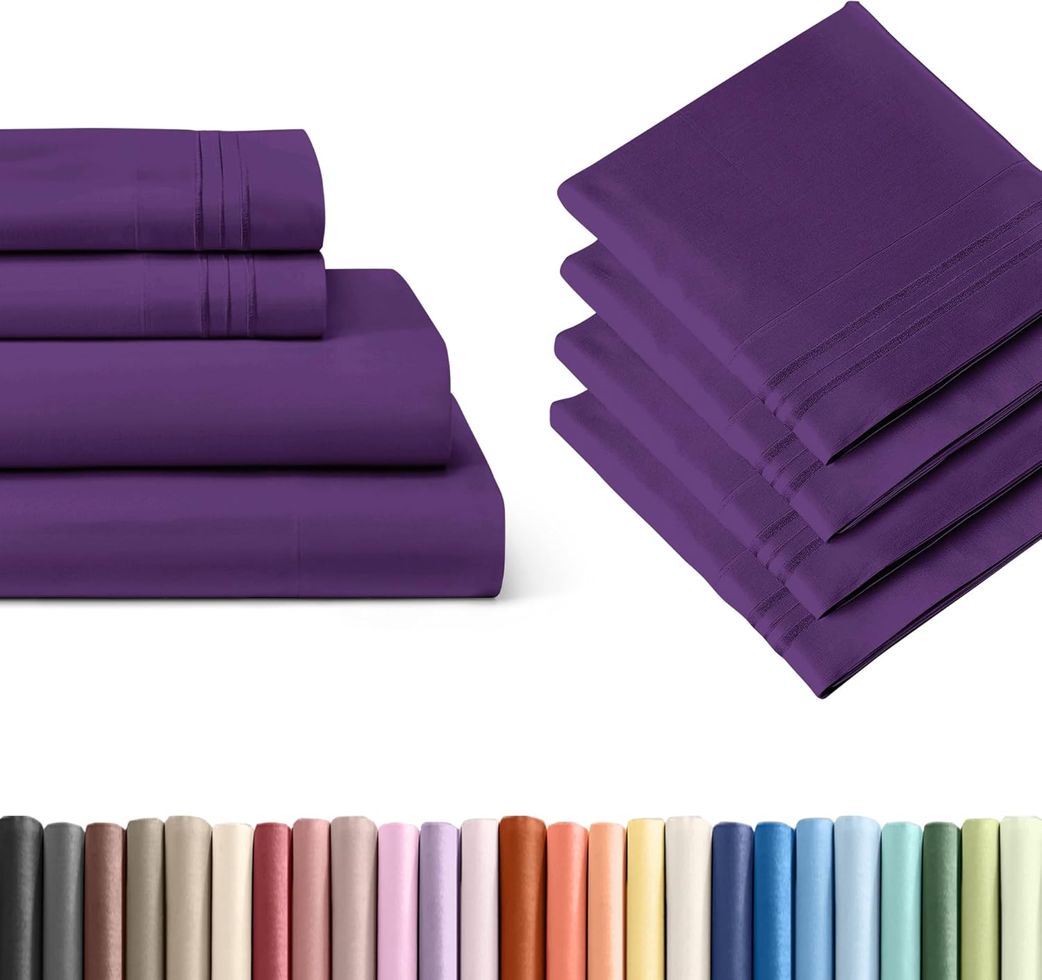 Purple 4-Piece Sheet Set & Pillowcase Bedding Bundle (Queen Size) - Complete Queen Sheet Set & 4 Pillowcases w/Deep Pockets up to 16 inches - Comfy, Hotel Luxury Quality - Soft, Breathable & Cooling