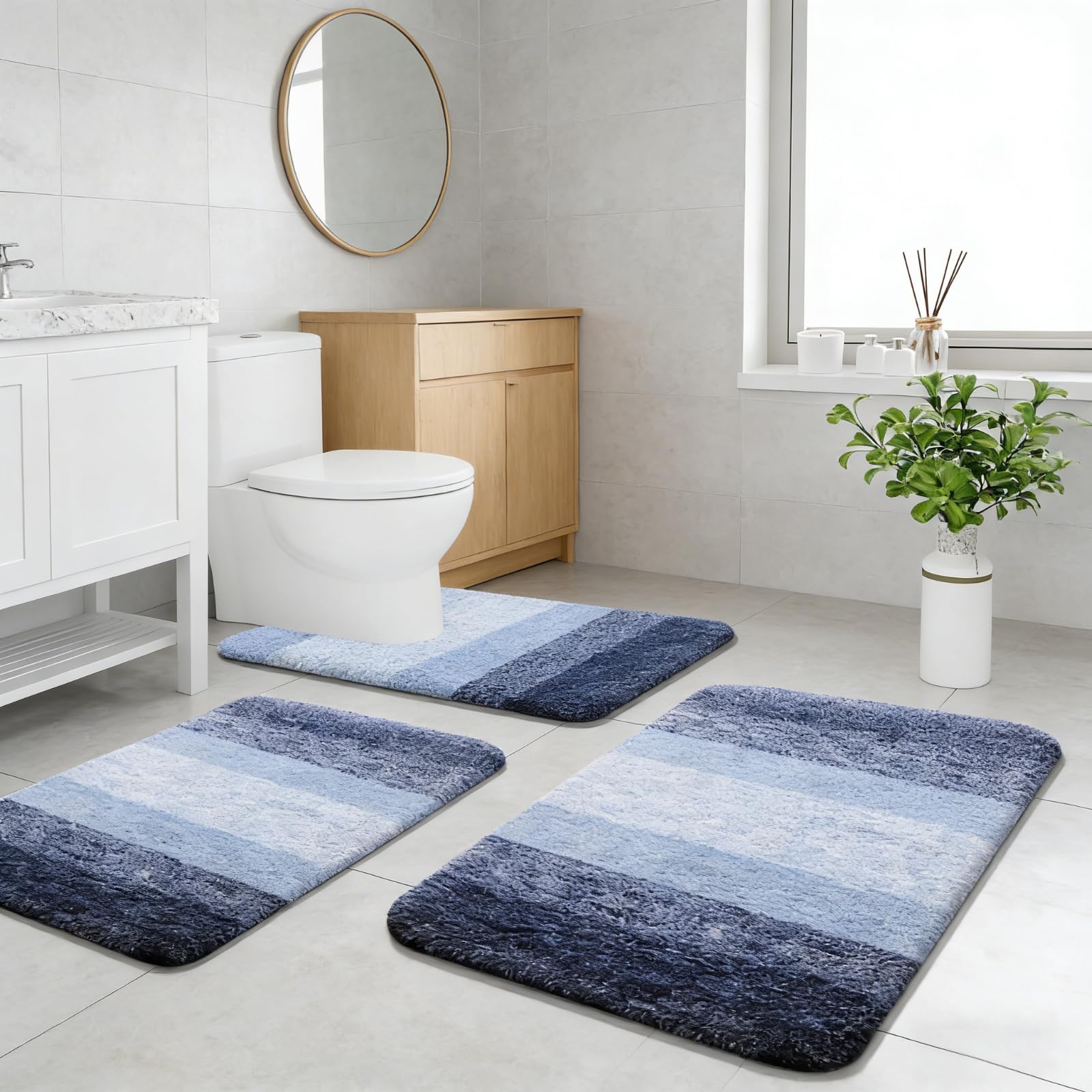 crayfomo 3 Piece Bathroom Mat Set,Non Slip Absorbent Bathroom Rug Set with U-Shaped Toilet Rug,Washable Pedestal Mats for Toilet Bathroom Carpet Set, 40x60 + 50x80 + 50x60 cm