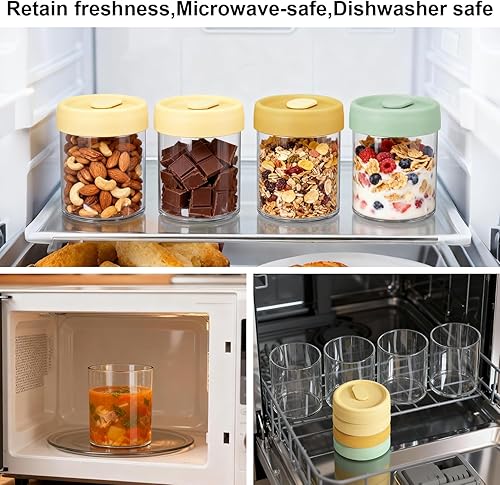 Miniatura 6 de Recipientes de avena con tapas para la noche, juego de 4 recipientes de 14 onzas, herméticos, a prueba de fugas, reutilizables, para almacenamiento