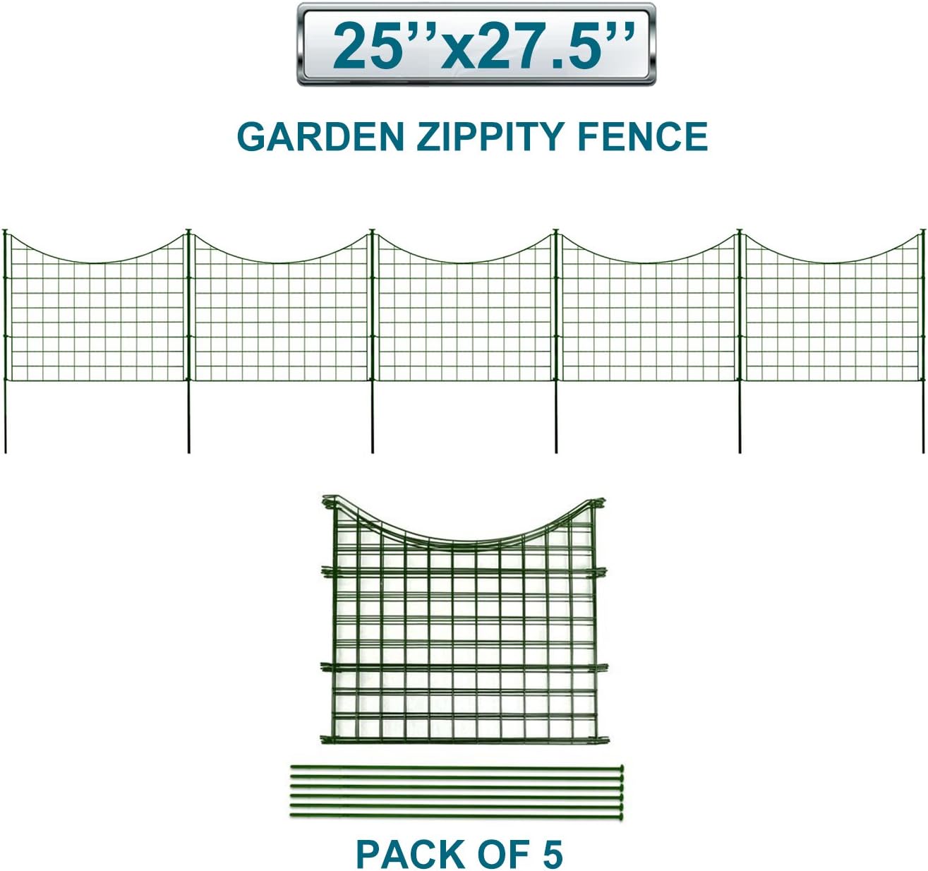 Coarbor Wire Garden Border Fence Metal Fencing Flower Bed Edging Each Panel 25’’ High 27.5’’ Wide Total 5 Panels A Set Perfect for Vegetable Flower Garden Patio Deck Barrier Keep Dogs Pets in and Out
