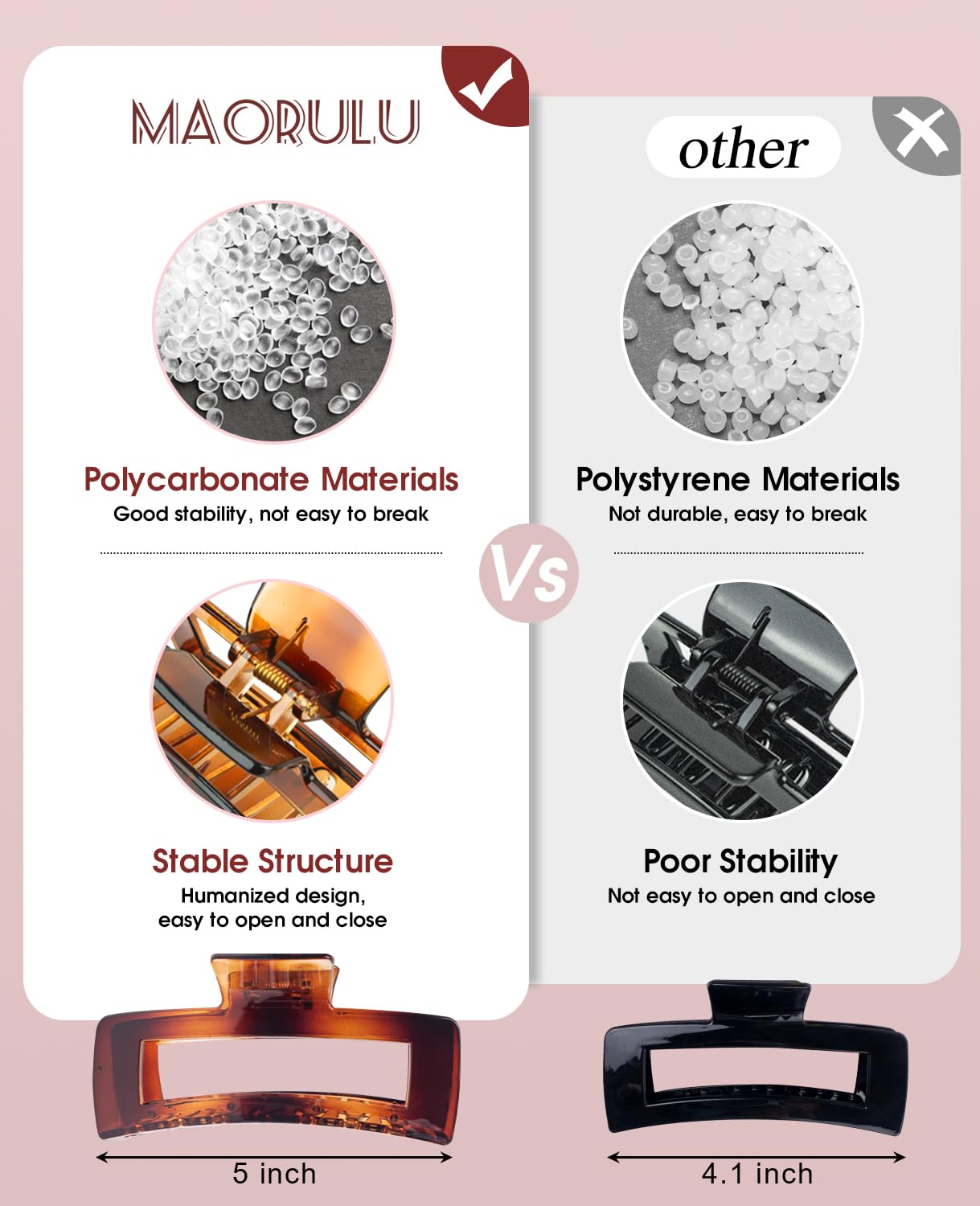 Paquete de 4 pinzas para el cabello extra grandes para mujer, pinzas brillantes de sujeción fuerte de 5 pulgadas para cabello grueso y largo, pinzas cuadradas antideslizantes de los años 90 para