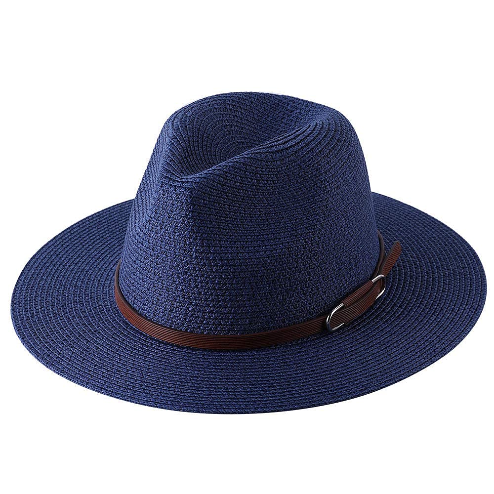Sombrero para el Sol Paja de ala Ancha para Mujer Sombra al Aire Libre con cinturón Tejido Superior