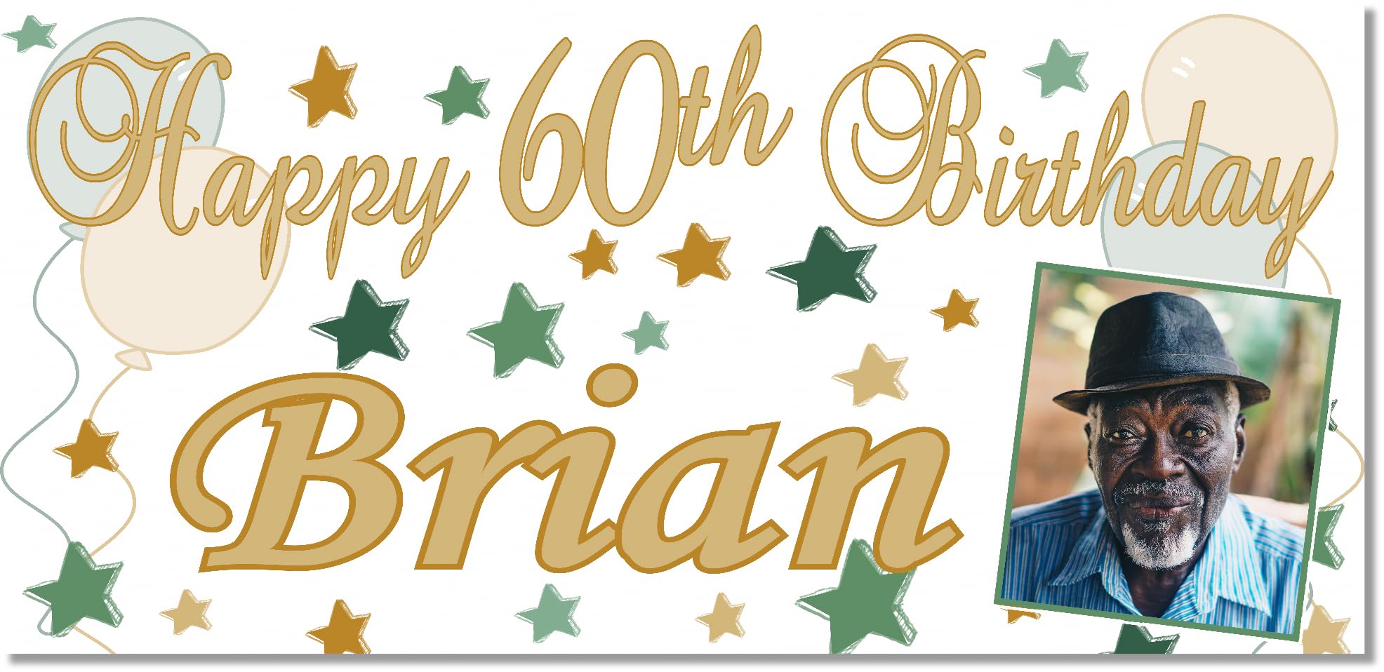 Large Personalised Birthday Banner with Photo for Men or Women Any Name and Age Sage Green Gold Party Decorations 18th 21st 30th 40th 50th 60th - 4ft x 2ft