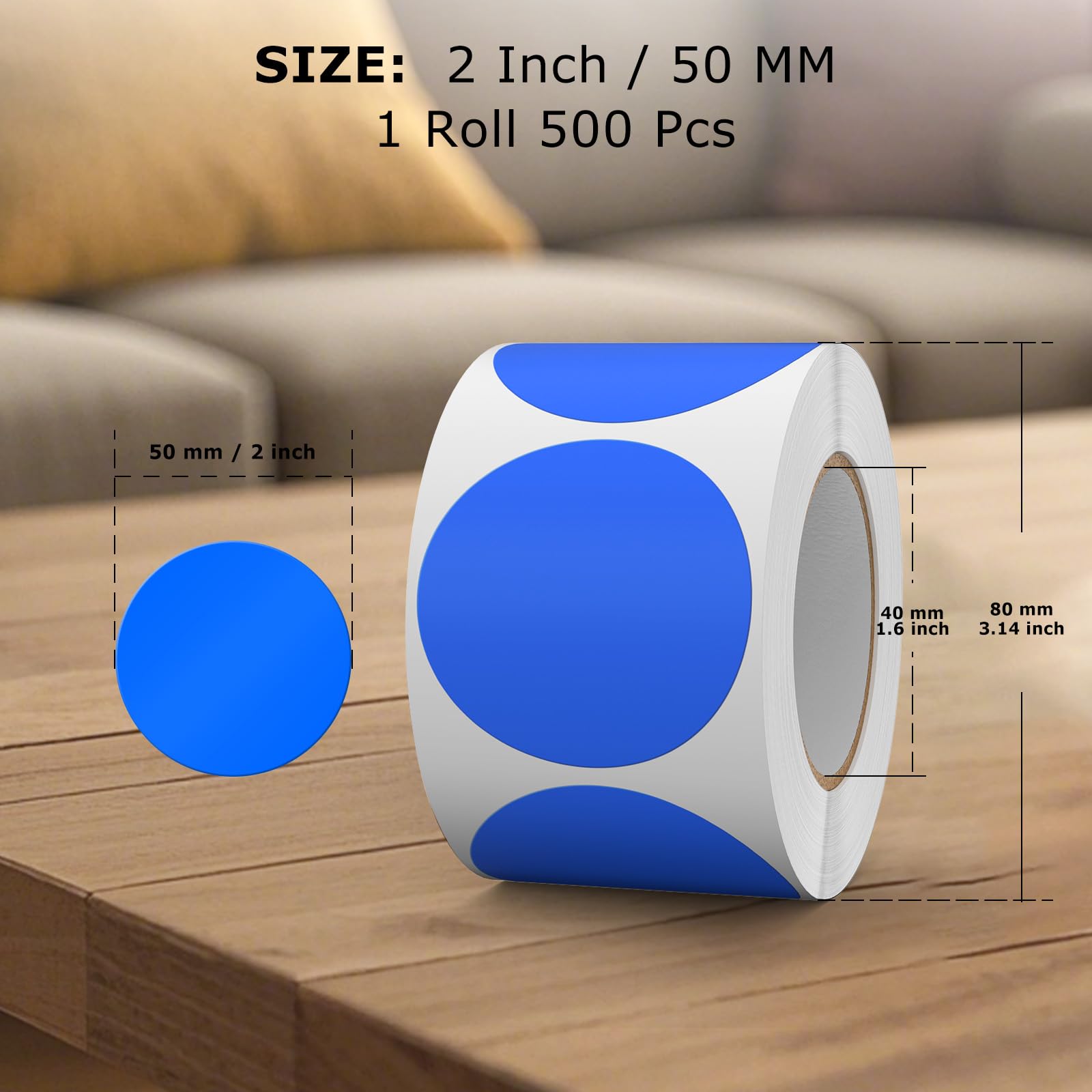 FINDAT 500 PCS Blue Round Labels 50 mm Colour Coding Circle Stickers Vinyl Removable Waterproof Name Tags for Moving Box Gift Sealing Jar - Image 2