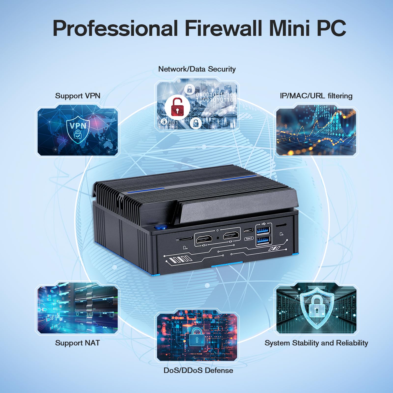 Firewall Mini PC 4X Intel 2.5GbE i226-V LAN 8GB DDR4 240GB SSD Intel Core 6006U CPU Gateway Router Network, AES NI Support HDD Test con pf-Sense/opn-Sense
