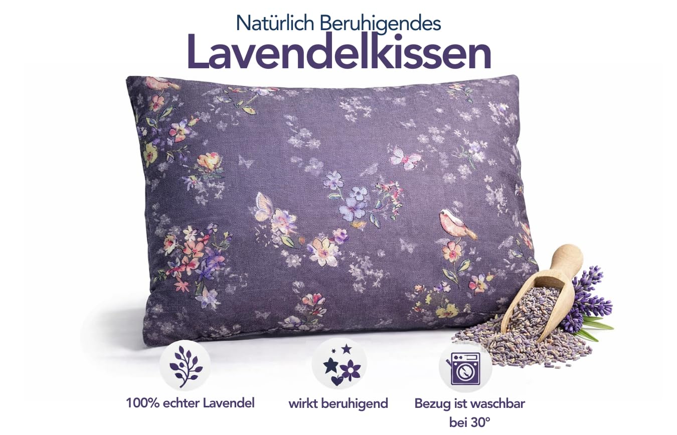 Cuscino Profumato Alla Lavanda Francese – 24x20 Cm Con Federa Motivo Fiore Marrone Scuro – Vera Lavanda Di Provenza
