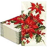 AnyDesign 100 Pack Poinsettia Guest Napkins Christmas Flower Paper Dinner Napkins Vintage Decorative Disposable Hand Napkins for Wedding Birthday Baby Shower Tableware Supplies, 4.3 x 7.8 Inch