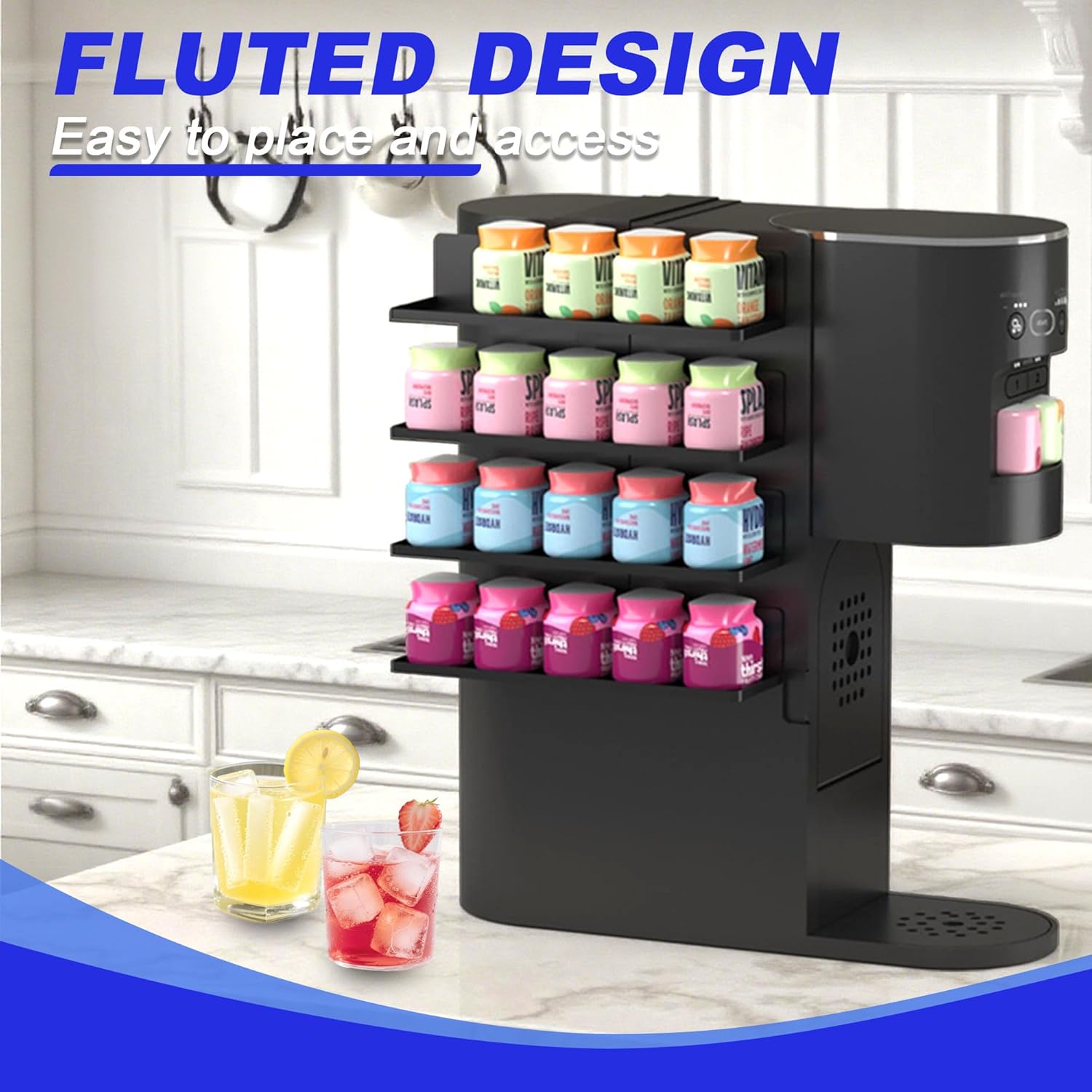 xcivi Flavor Pods Holder for Ninja Thirsti WC1001 Soda Maker, 4-Tier Flavored Storage Rack with Straw Storage, Easy to access, 20-Flavor Storage Holder for Ninja Soda Machine - Image 3