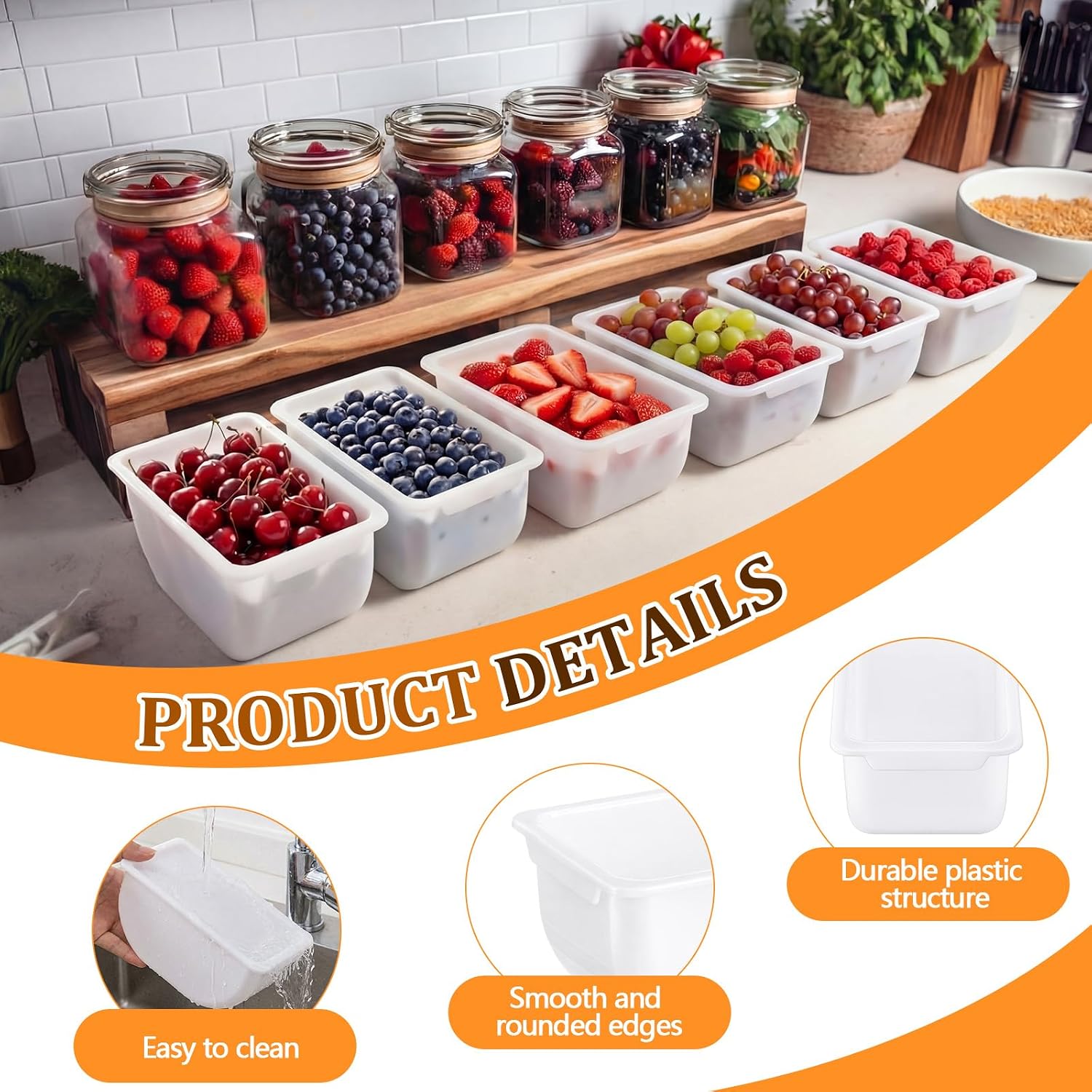 6 Pack 1 Pint Condiment Replacement Insert 5-3/4" x 3" x 3" Insert Condiment Dispenser White Plastic Garnish Tray Food Fruit Container Garnish Tray for Home Kitchen Restaurant Bar
